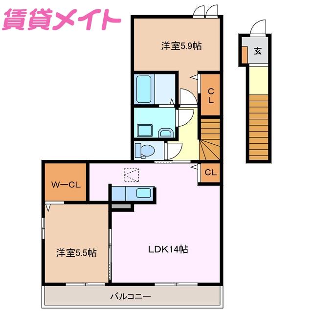エレガント・プリムローズ(2LDK/2階)の間取り写真