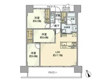 ワコーレ姫路北条口(3LDK/12階)の間取り写真