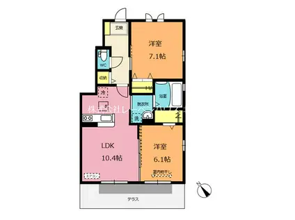 ピルム フローレスB棟(2LDK/1階)の間取り写真