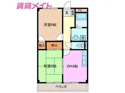 ＪＲ関西本線 井田川駅 徒歩42分 2階建 築23年(2DK/1階)の間取り写真