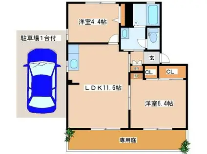 スカイヴィレッジ(2DK/1階)の間取り写真