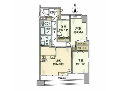 東急ドエル・アルス大井1丁目(3LDK/13階)の間取り写真
