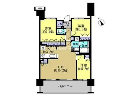 ロータリーパレス茂原 (3LDK/8階)の間取り写真