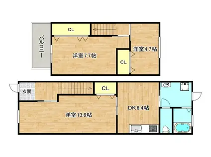 大今里南テラスハウス(3DK/2階)の間取り写真