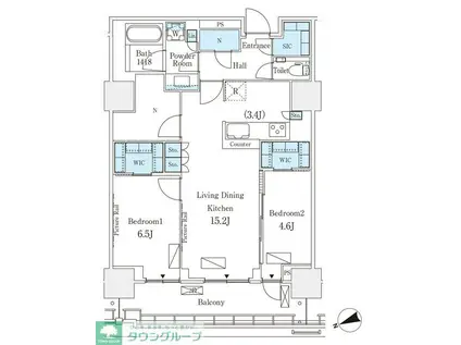 ロイヤルパークス品川(2LDK/13階)の間取り写真