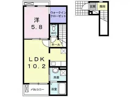 エスマルテA棟(1LDK/2階)の間取り写真