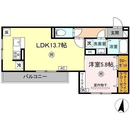 サニーサイド幸町I(1LDK/1階)の間取り写真