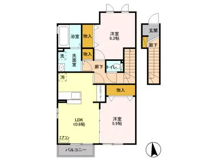 モリ ロワイヤル(2LDK/2階)の間取り写真