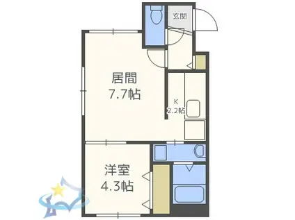 プライムコート西町(1LDK/1階)の間取り写真