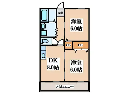 エスポワール布施(2DK/1階)の間取り写真