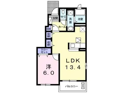 クレメントパークA(1LDK/1階)の間取り写真
