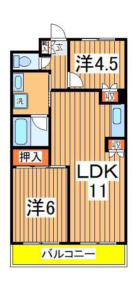 ニューオーク(2LDK/1階)の間取り写真