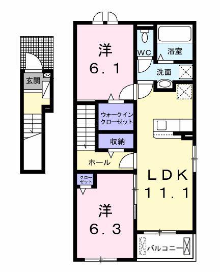 グラスロードII A(2LDK/2階)の間取り写真