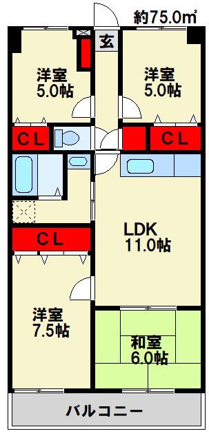 第2ヴィラソール水城(4LDK/3階)の間取り写真