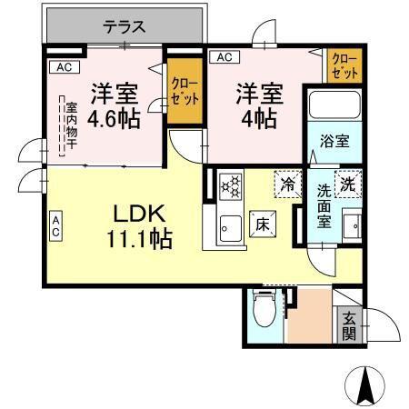 アルベロ島根(2LDK/1階)の間取り写真