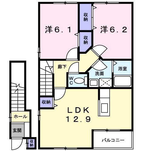 グラート鴨居花II(2LDK/2階)の間取り写真