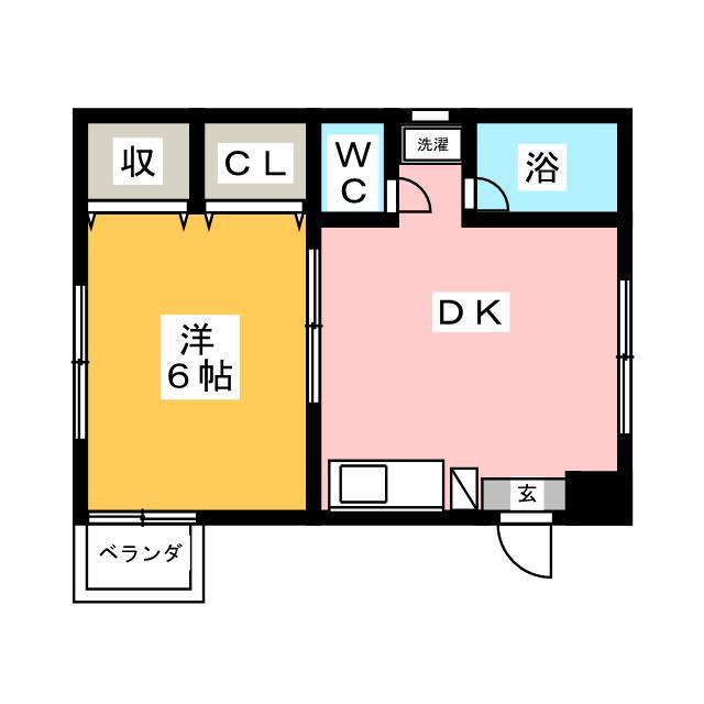 KWマンション(1DK/2階)の間取り写真