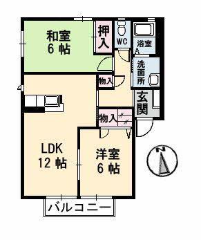 コンフォート B棟(2LDK/2階)の間取り写真