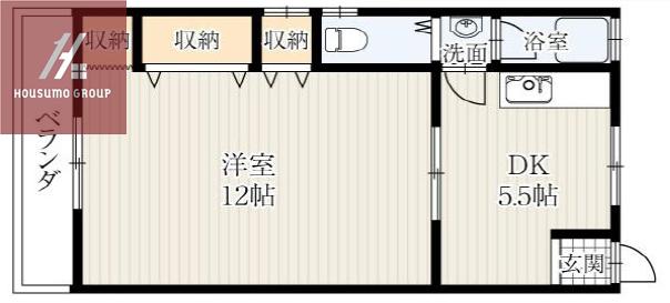 ハイツ巽2号棟(1DK/4階)の間取り写真