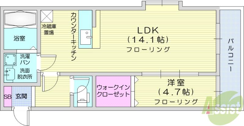 クレイドル栗生(1LDK/2階)の間取り写真