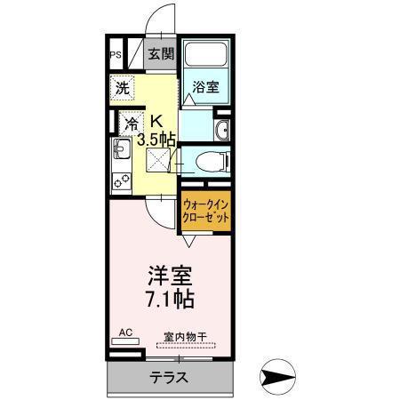 D-グレイス B(1K/1階)の間取り写真