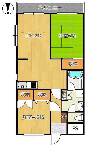 ハイツおその井1号棟(2LDK/2階)の間取り写真
