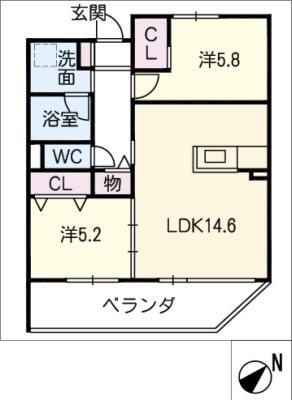 PERSEVERANCE(2LDK/1階)の間取り写真
