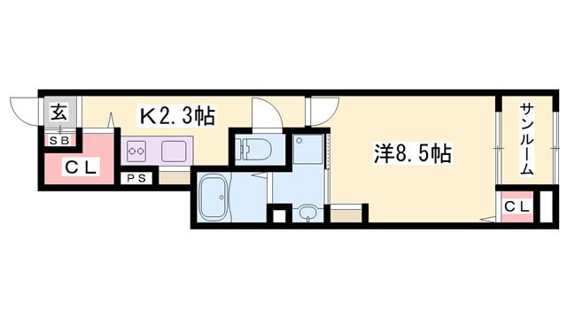 エル フルーリエII(1K/1階)の間取り写真