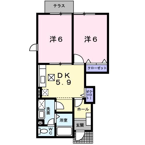 ピュアランドII(2DK/1階)の間取り写真