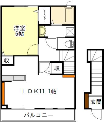 カーサ・ルミエール(1LDK/2階)の間取り写真
