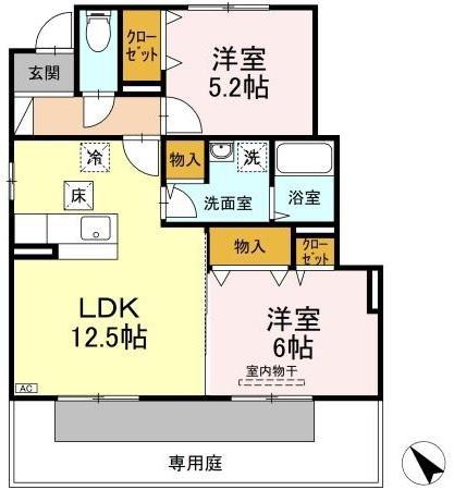 エイブ・ソヴァージュ(2LDK/1階)の間取り写真