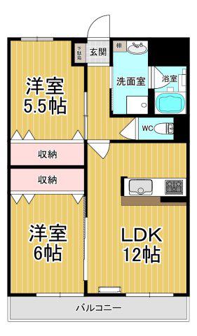 グリーンヒルズ(2LDK/2階)の間取り写真