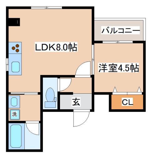 クレール西多聞通(1LDK/3階)の間取り写真