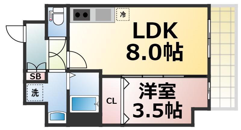 グランパシフィック東今里INNOVATION(1LDK/9階)の間取り写真