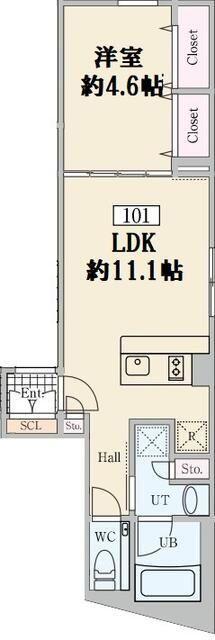 レーヴレジデンス高輪(1LDK/1階)の間取り写真