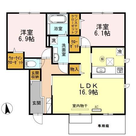 デルニエコート A棟(2LDK/1階)の間取り写真