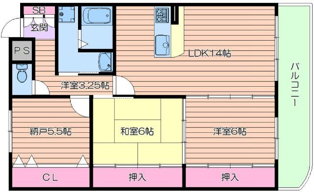 カルム千里山土井B棟(2SLDK/3階)の間取り写真