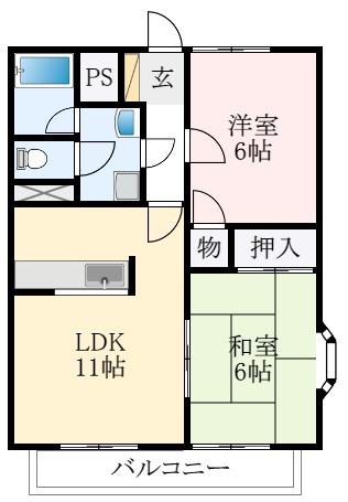モアクレストB棟(2LDK/1階)の間取り写真