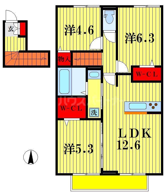 グランパルク B(3LDK/2階)の間取り写真