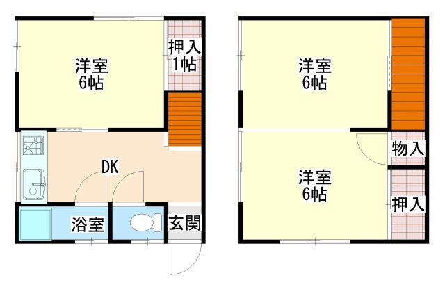 江波南メゾネット(2DK/1階)の間取り写真