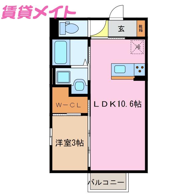 ブルーローズ(1LDK/1階)の間取り写真