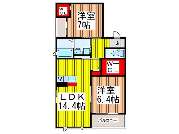 オークヒルズさいたま新都心(2LDK/3階)の間取り写真
