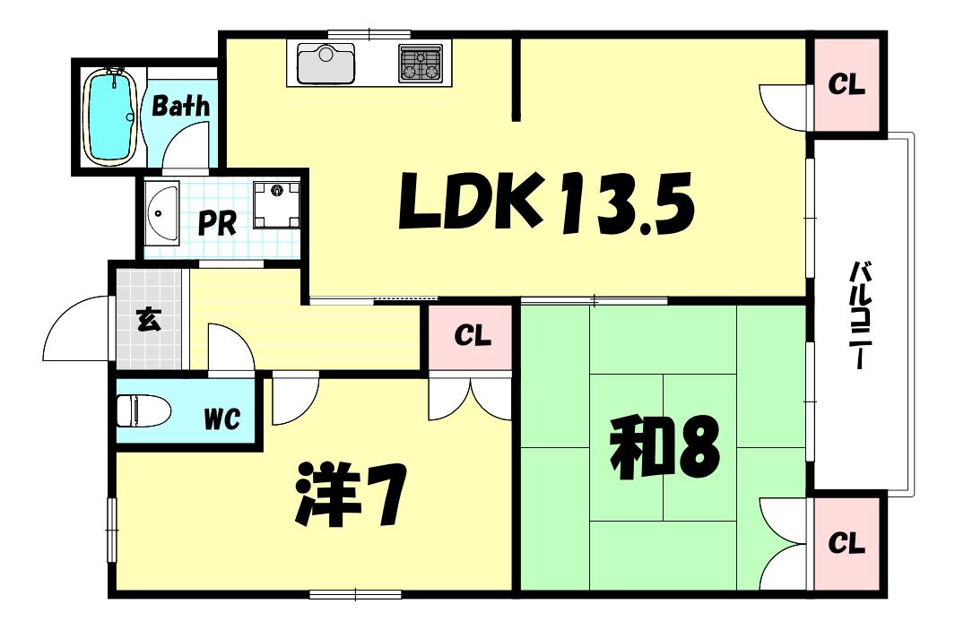 セントピア西宮(2LDK/4階)の間取り写真