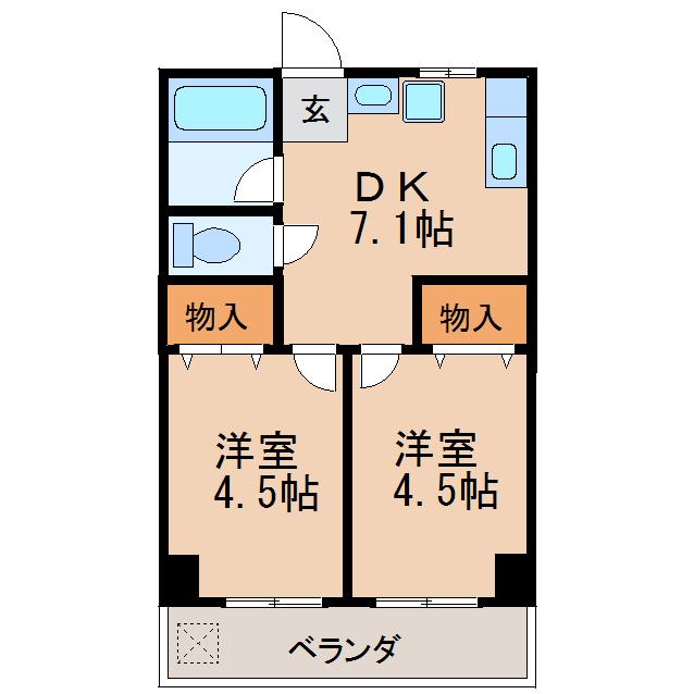 向陽ビル(2DK/5階)の間取り写真