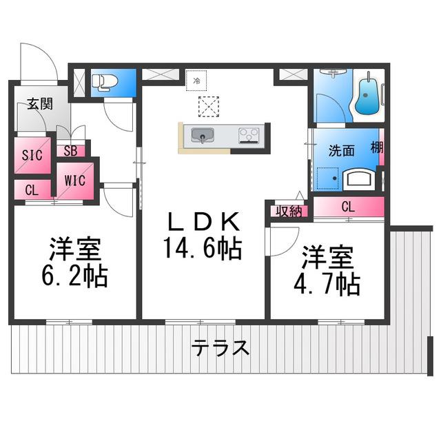 シャーメゾン ワイズベル(2LDK/1階)の間取り写真