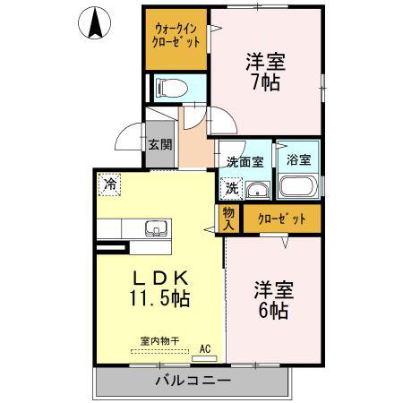 グローリー一文字(2LDK/3階)の間取り写真