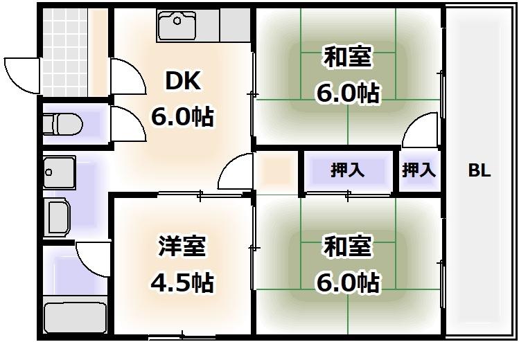 モンリベルテ天王寺(3DK/5階)の間取り写真