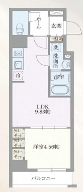 ベルエスパス箱崎(1DK/4階)の間取り写真