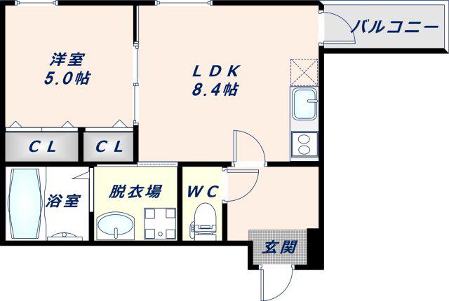 フジパレスJR長瀬(1LDK/1階)の間取り写真