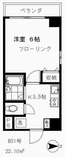 品川区西中延マンション(1K/6階)の間取り写真